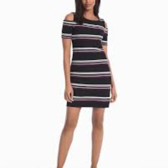 White House Black Market Dresses & Skirts - White House Black Market Multicolor Cold Shoulder Knit Dress Size Large NWT